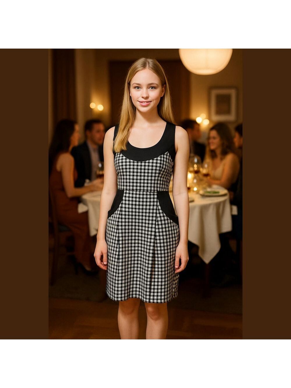 Chetta B Gingham Midi Dress Black White Vintage